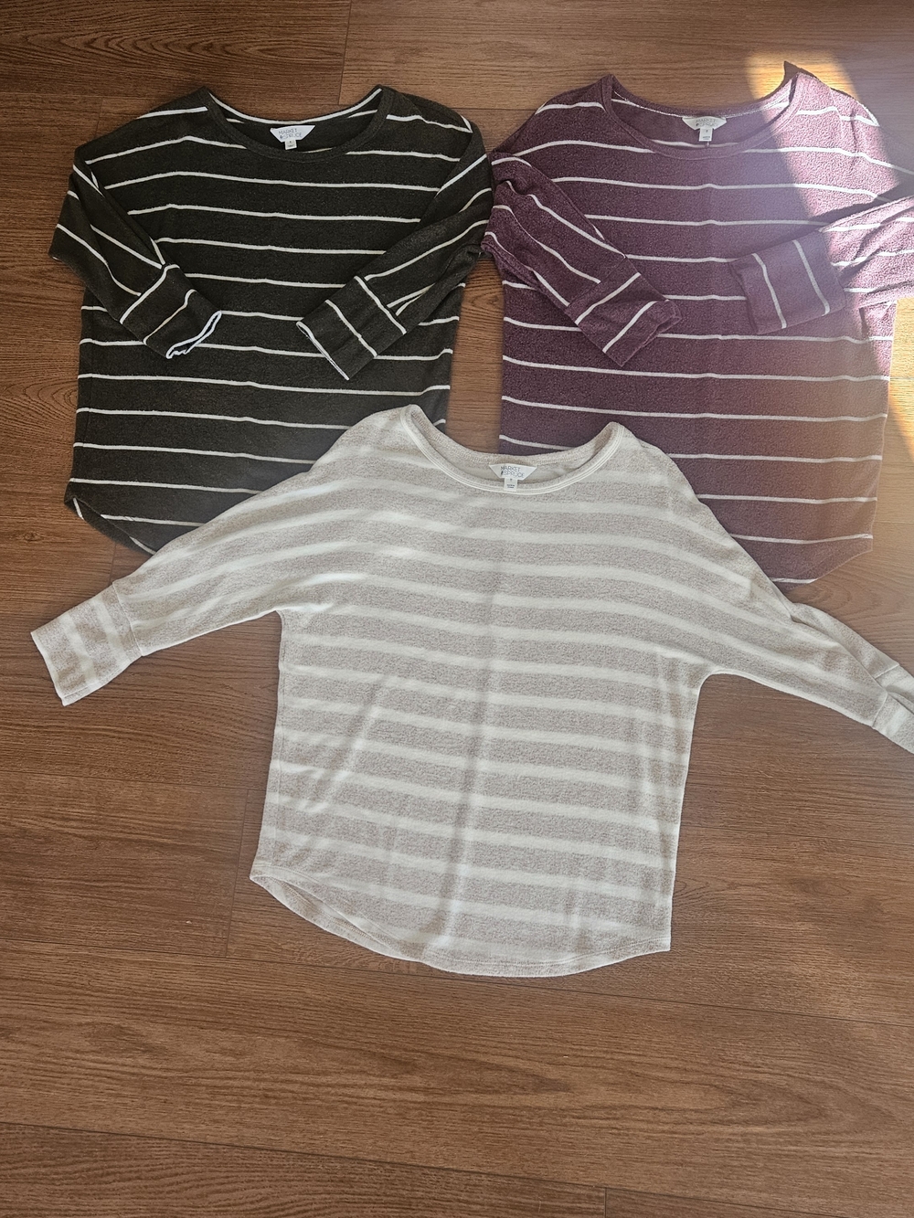 Market & Spruce Striped Knit Top in Cream and Olive Plum